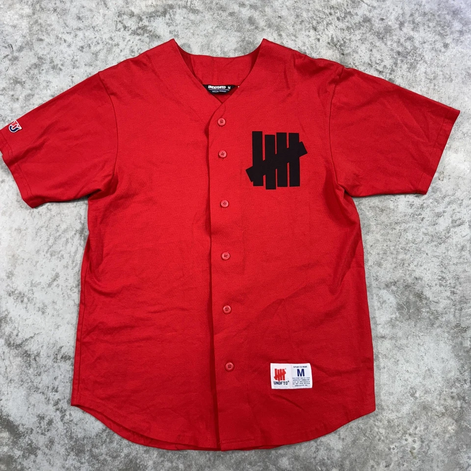 Undefeated Shirt Mens Medium Red Baseball Jersey Button Up Sports M UNDFTD Logo - Image 2 of 4