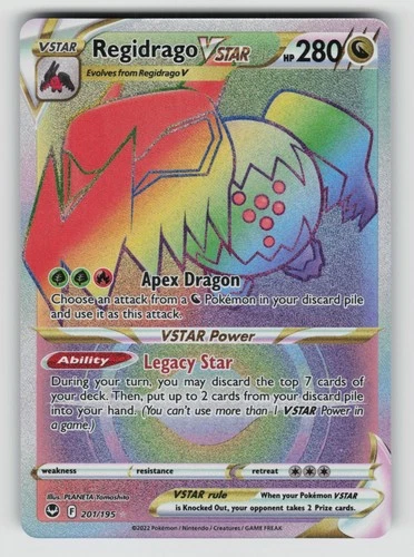 Regidrago VSTAR 201/195 Rare Rainbow Silver Tempest Pokemon NM