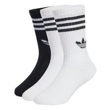 Adidas Kids Crew Socks 3 Pairs White Black Ribbed Cuff Trefoil Branding for Kids