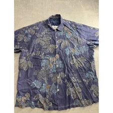 Tommy Bahama Silk Short Sleeve Button Up Shirt Blue Floral Print Men's XXL