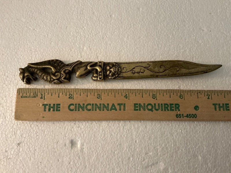 Vintage Brass Dragon Letter Opener. Heavy With Intricate Designs. 9” Long.