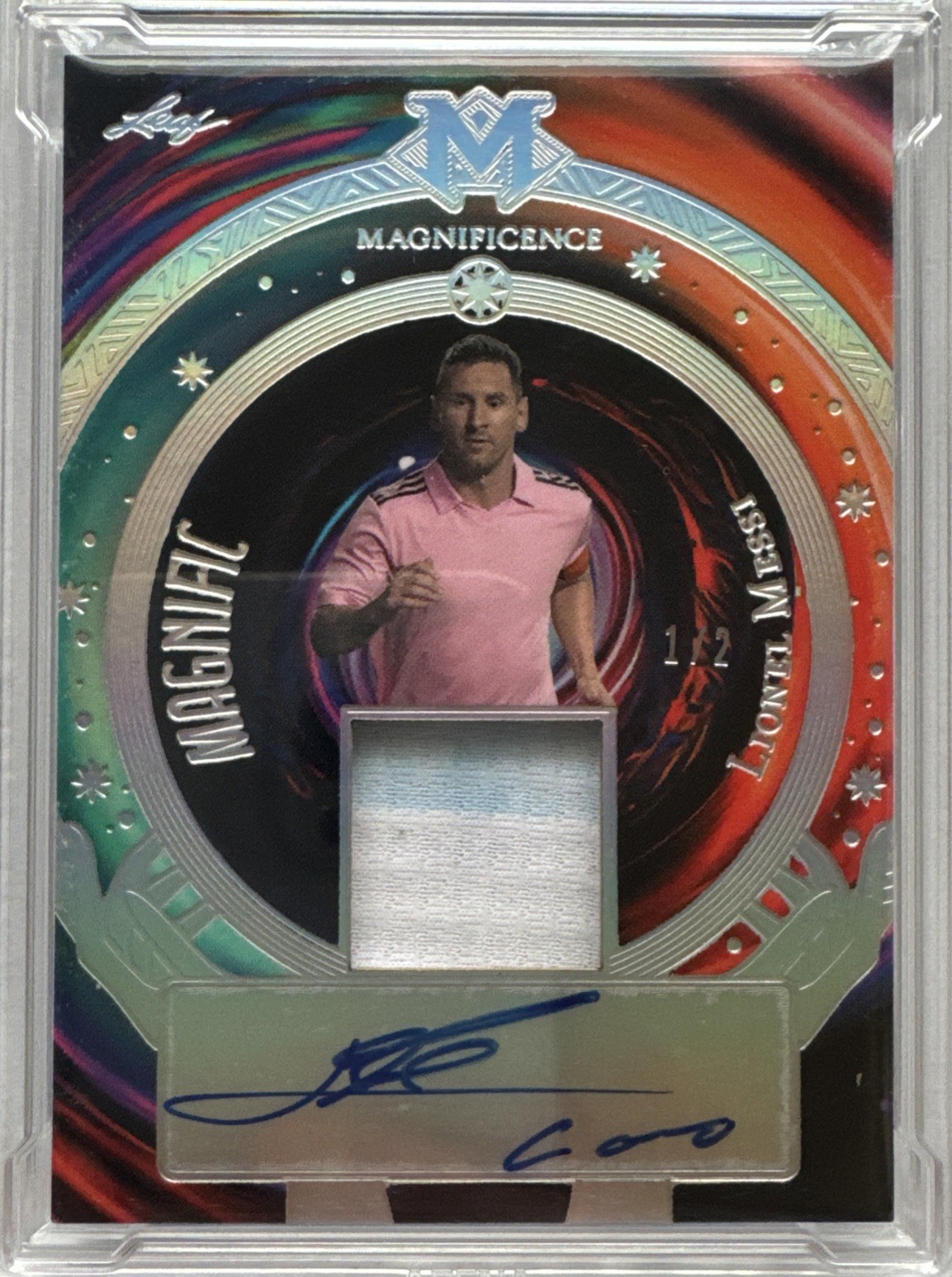 2023 LIONEL MESSI /2 AUTO HOLO “GAME-USED” MAGNIFICENCE ARGENTINA 2-COLOR PATCH! view 3