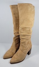 Women's Unbranded Tan Suede Knee High Heeled Scruch Boots