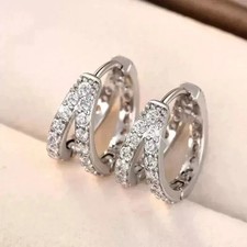 Lab-Created Diamond Huggie Hoop 1Ct Round Cut Earrings 14k White Gold Plated