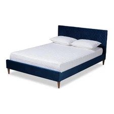 Bowery Hill Modern Full Size Royal Blue Velvet Upholstered Bed