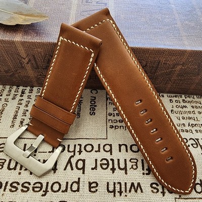 26mm French Haas Barenia Brown Handmade Thin Leather Watch Strap 26-26 PAM