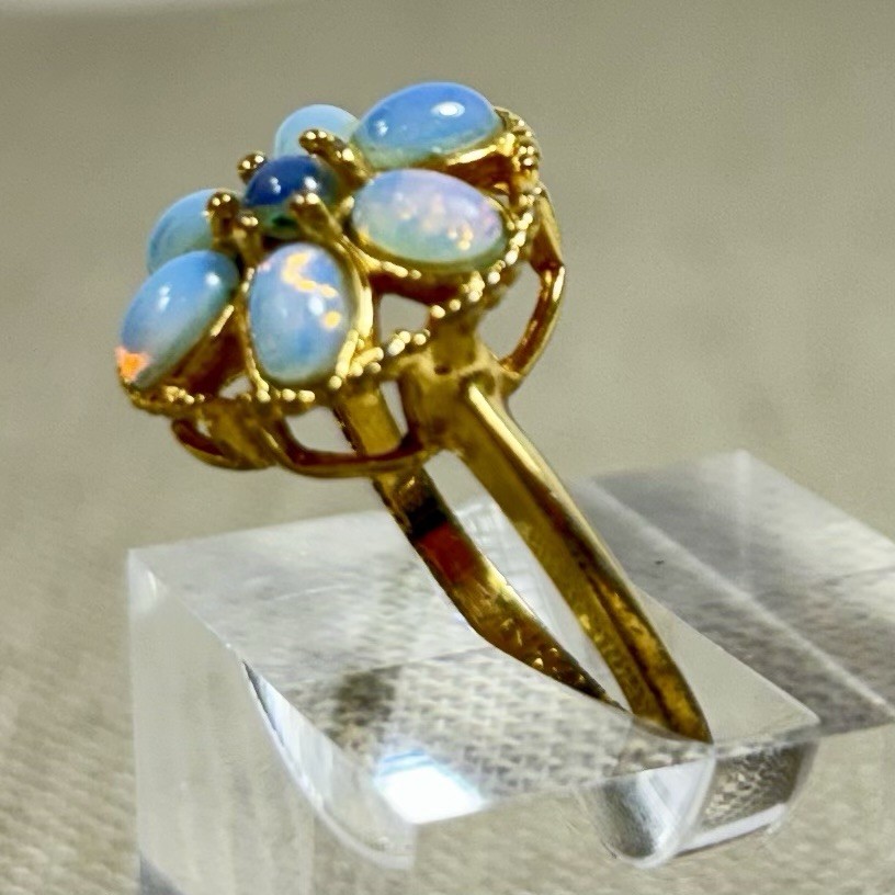 Vintage 18k HGE Gold Electroplate Filigree Faux Opal Cluster Flower READ COND'N