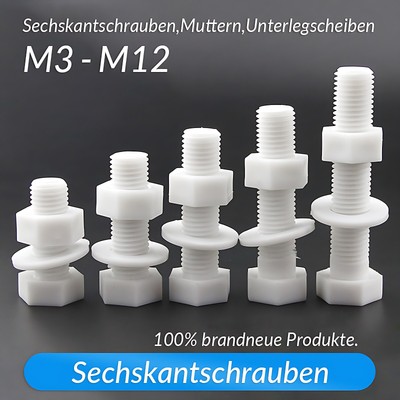 M3 M4 M5 M6 M8 - M12 DIN933 Sechskant Schrauben mit Scheibe/Muttern Kunststoffe