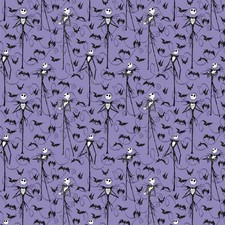 The Nightmare Before Christmas Jack Skellington Bats on Purple Fabric BTY x 44"