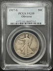 1917-S 50C PCGS VG10 Obverse Walking Liberty Half Dollar - Mintmark On Obverse