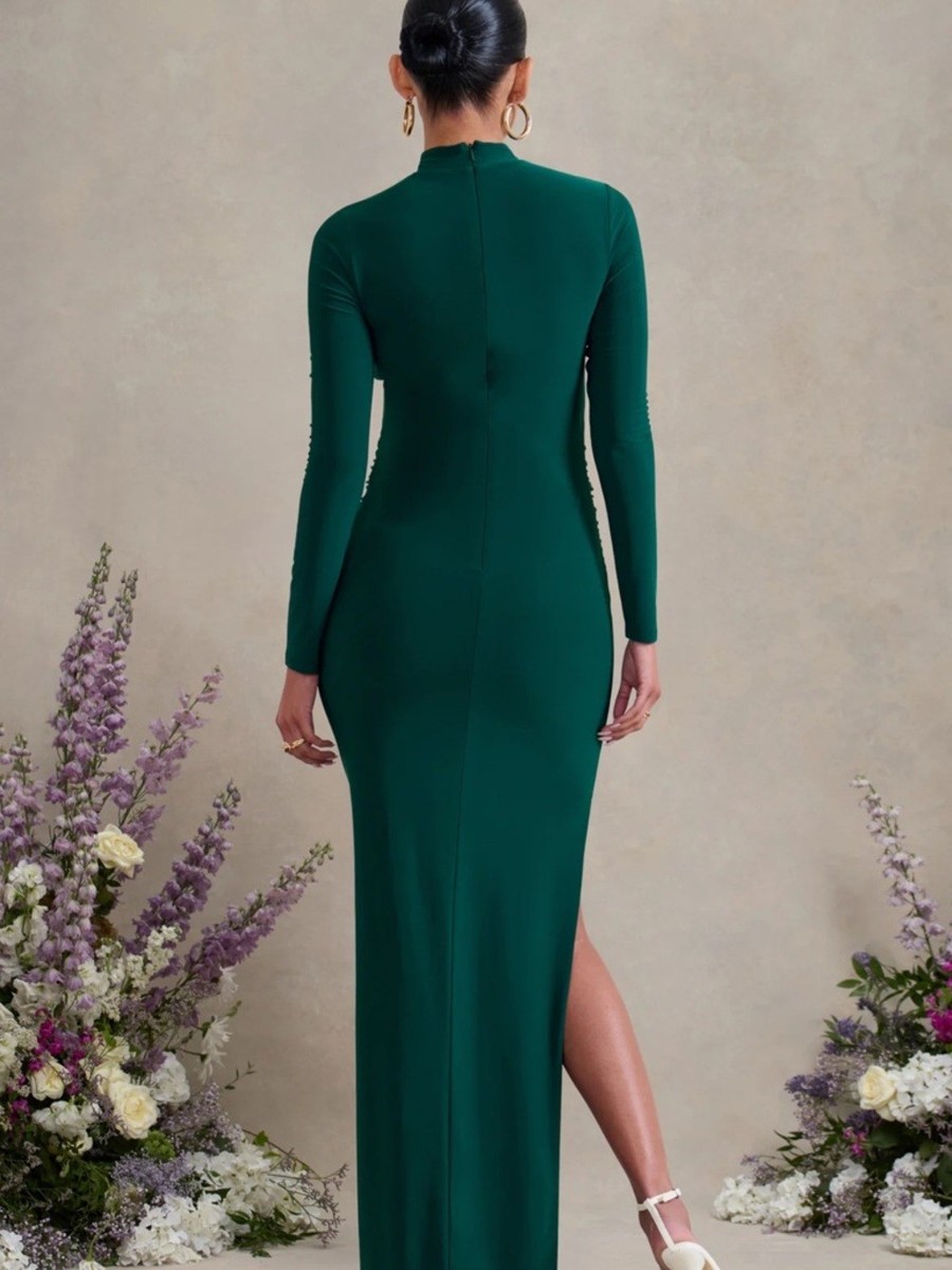 green long sleeve dress near me Melissa | Olive Long-Sleeve Wrap Maxi Dress With Draped Detailing