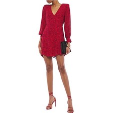 Alice + Olivia Polly Red Leopard Print V-Neck Mini Dress Long Sleeve Size 4