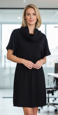 Tokito Black Winter Mini Dress Size 10 Elastic Waist Cowl Neck Business Party