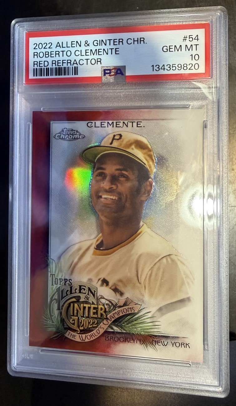 2022 Allen & Ginter Chrome Roberto Clemente Red Refractor #54 #'ed 2/5 PSA 10