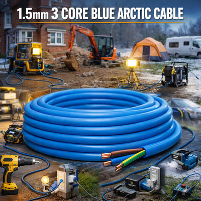 Arctic Kabel 100 m 1,5 mm 3-adrig 240 V blau 3183 A Schwerlast Verlängerungsrolle UK
