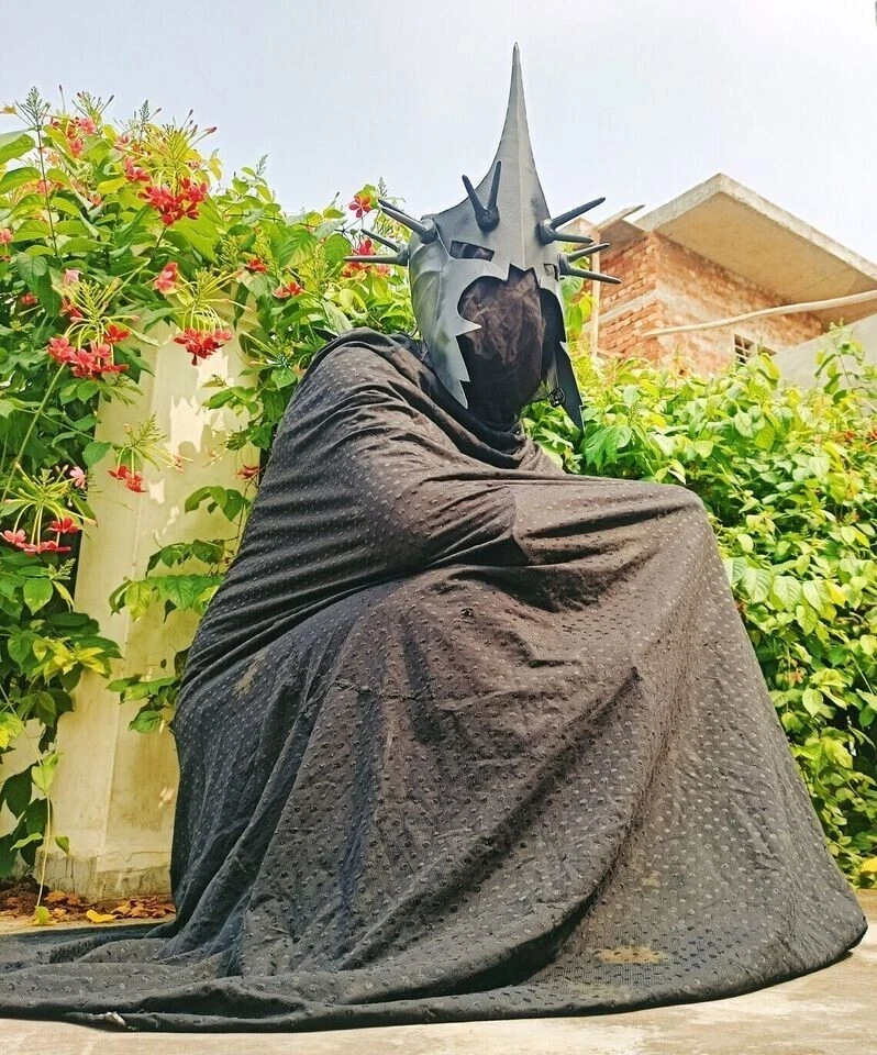 Halloween El Nazgûl Conjunto Capa Casco Conjunto Espectro de Anillo Batas Negro Jinete Foto 3 de 4