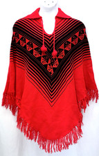 VTG 70s ONE SIZE Venezuelan Andean Hand Woven Knit Poncho Ruana Indigenous Faces