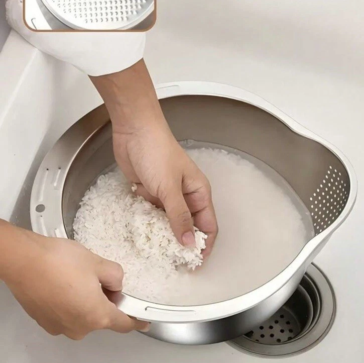 Rice Washing Filter Strainer Stainless Steel Sieve Bowl Kitchen Drainer Cleaning