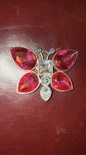 Pink Rhinestone Crystal Butterfly Hair Pin Silver Tone