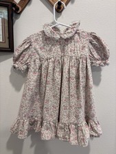 Girls' Fit Flare Floral Puff Sleeve Dress, Ruffle Accents, Pink White