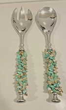 Salad Fork & Spoon Set Turquois Shell Handles Beach
