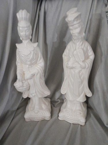 Vtg MCM Ardco White Ceramic Porcelain Japanese Man & Woman Sculptures Figurines