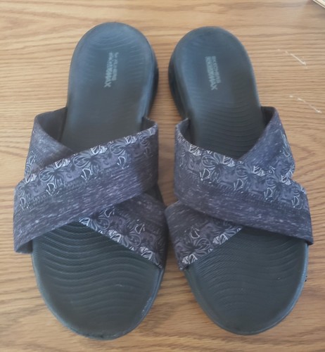 SKECHERS GoGa Max Women's Slides Black Gray On the Go 15306 US 11 Flip Flops | eBay
