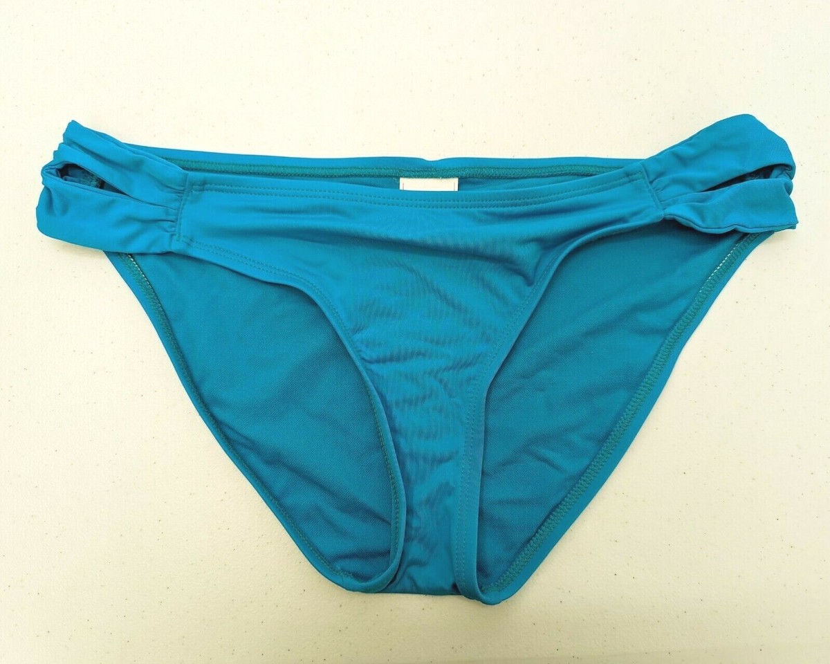 Lucky Brand Swim Bottoms L Women's Teal Blue Ruched Back Hipster