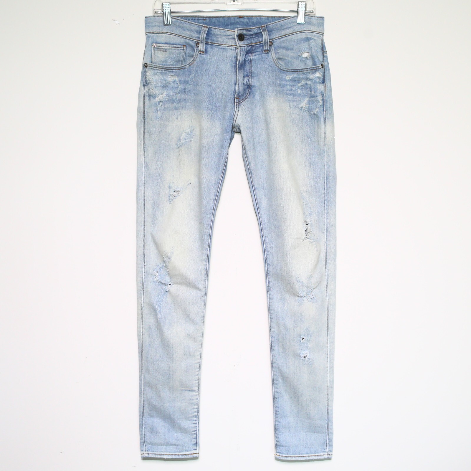 G-Star – 3301 Super Slim Light Blue Distressed Denim Jeans – Men's