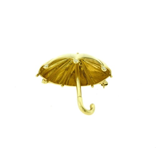 Tiffany & Co Large Diamond Umbrella Brooch/Pin in 18K Yellow Gold - Picture 4 of 4