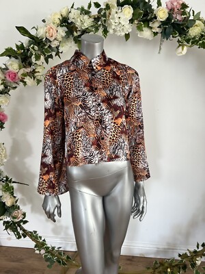 Animal Print Langarm Satin Shirt Bluse Top Größe 8 von Influence ME34