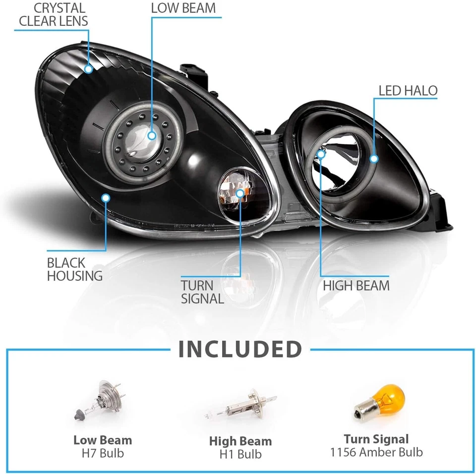 Faros proyectores LED halo carcasa negra completa para Lexus GS300 GS400 1998-2005 Foto 4 de 4