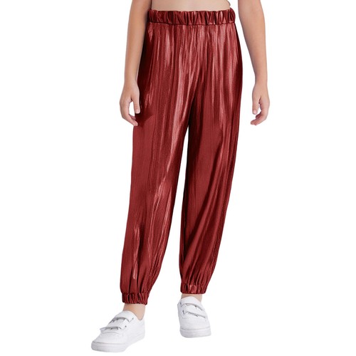 Kids Girls Jazz Dance Metallic Shiny Ribbed Pants Stage Performance Costume - Picture 50 of 101