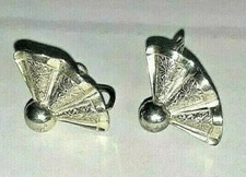 Sterling Fan Earrings Forstner Screw Back Vintage Pin Up Rockabilly