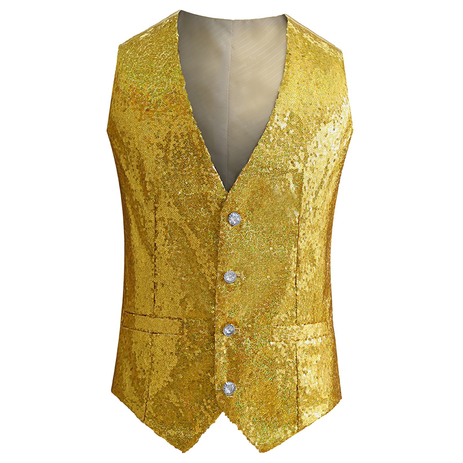 Mens Sequin Vest Button Vest Glitter Waistcoat Business Dance Party