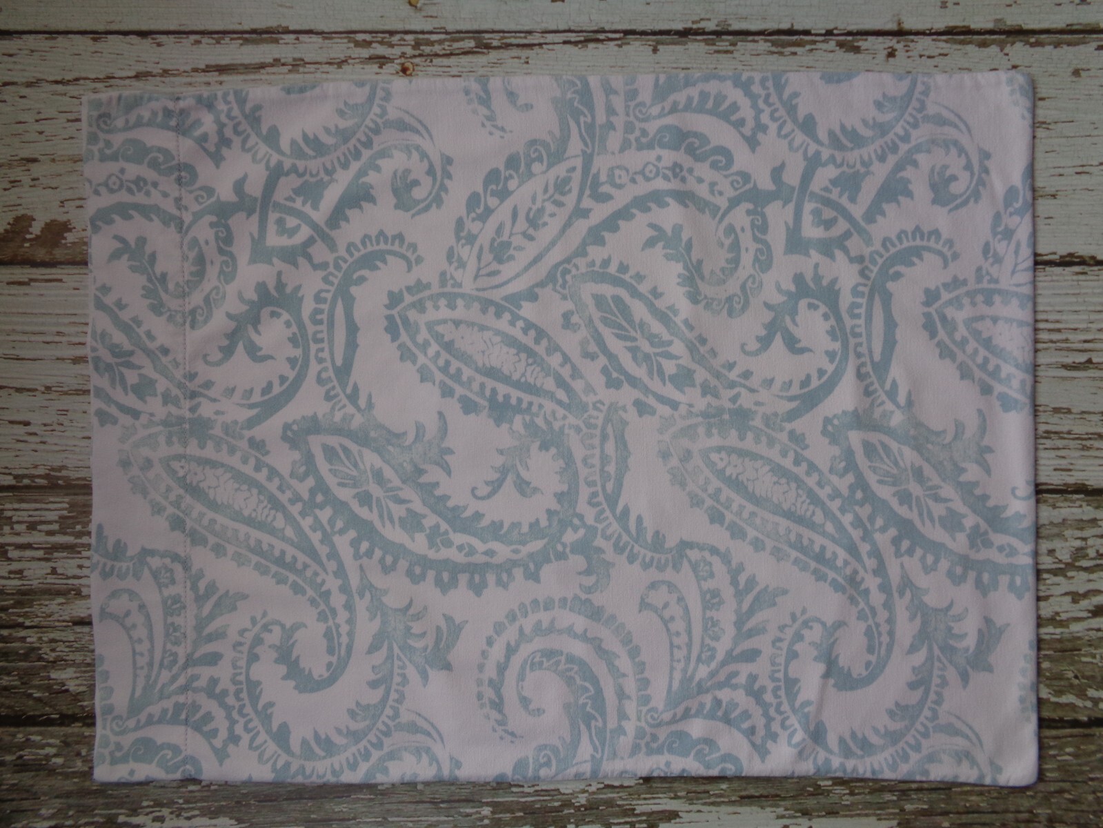 LL BEAN Flannel Paisley Flat Sheet Twin Size + Pillowcase Soft Blue