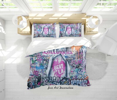 3D Text Graffiti Quilt Cover Set Bedding Sets Pillowcases Queen