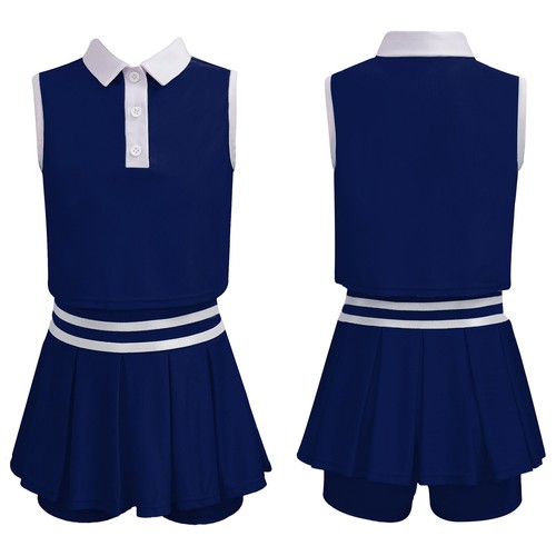 Kids Girls Sportswear Suit Lapel Collar Buttons Sport Vest Skirt Set with Shorts - Picture 20 of 73