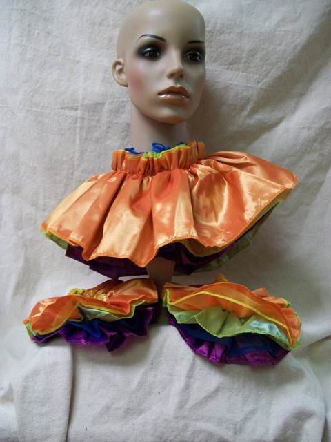Download Reversible Rainbow Color Ruffles Clown Collar & Cuff Set Zany Mime Circus Pride | eBay
