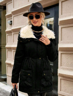 Women's Warm Jacket Coat Autumn Winter fleece Padded Long Hooded