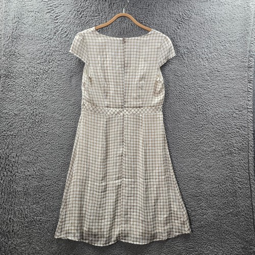 New Esprit Womens A-line Dress Size 12 Beige White Spot Short Sleeve Knee Length - Picture 7 of 14