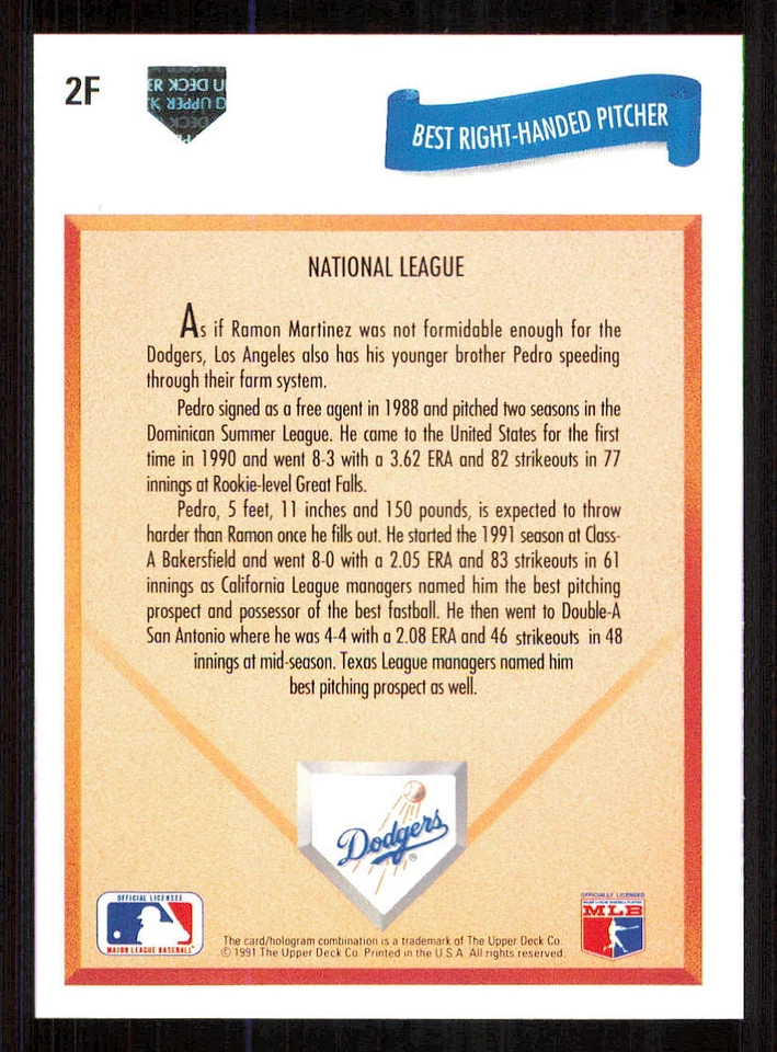 1991 Upper Deck Final Edition #2F Pedro Martinez RC - Image 2 of 2