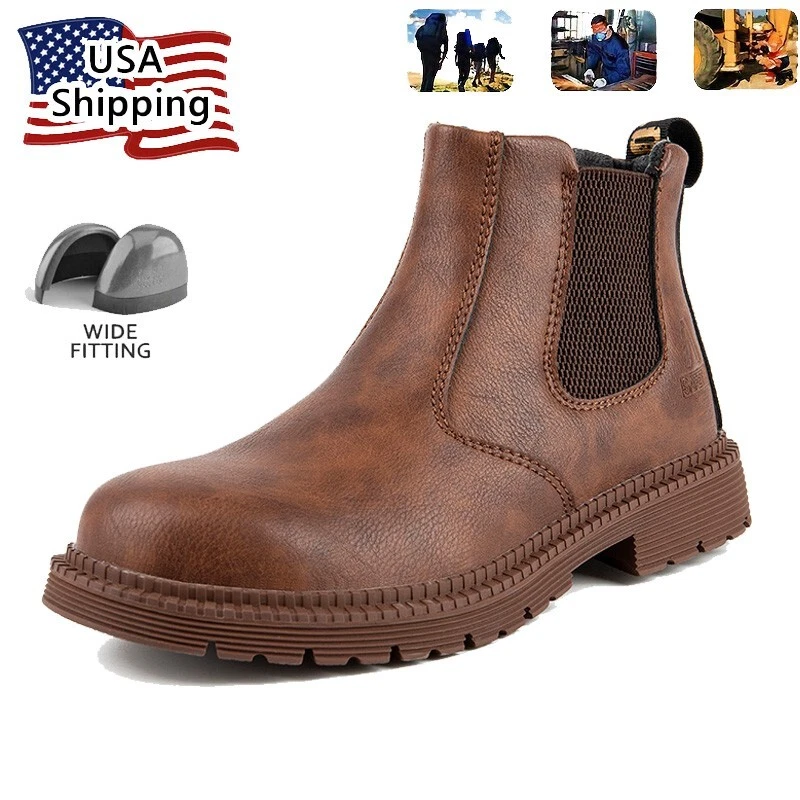 Mens Waterproof Work Boots Steel Toe Shoes Slip On Safety Shoes Indestructible