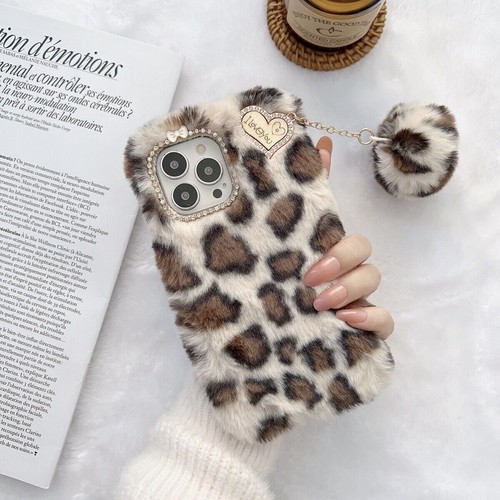 For iPhone 14 13 12 11 Pro Max XR 8 7 Leopard Print Fluffy Plush Furry Case - 第 10/10 張圖片