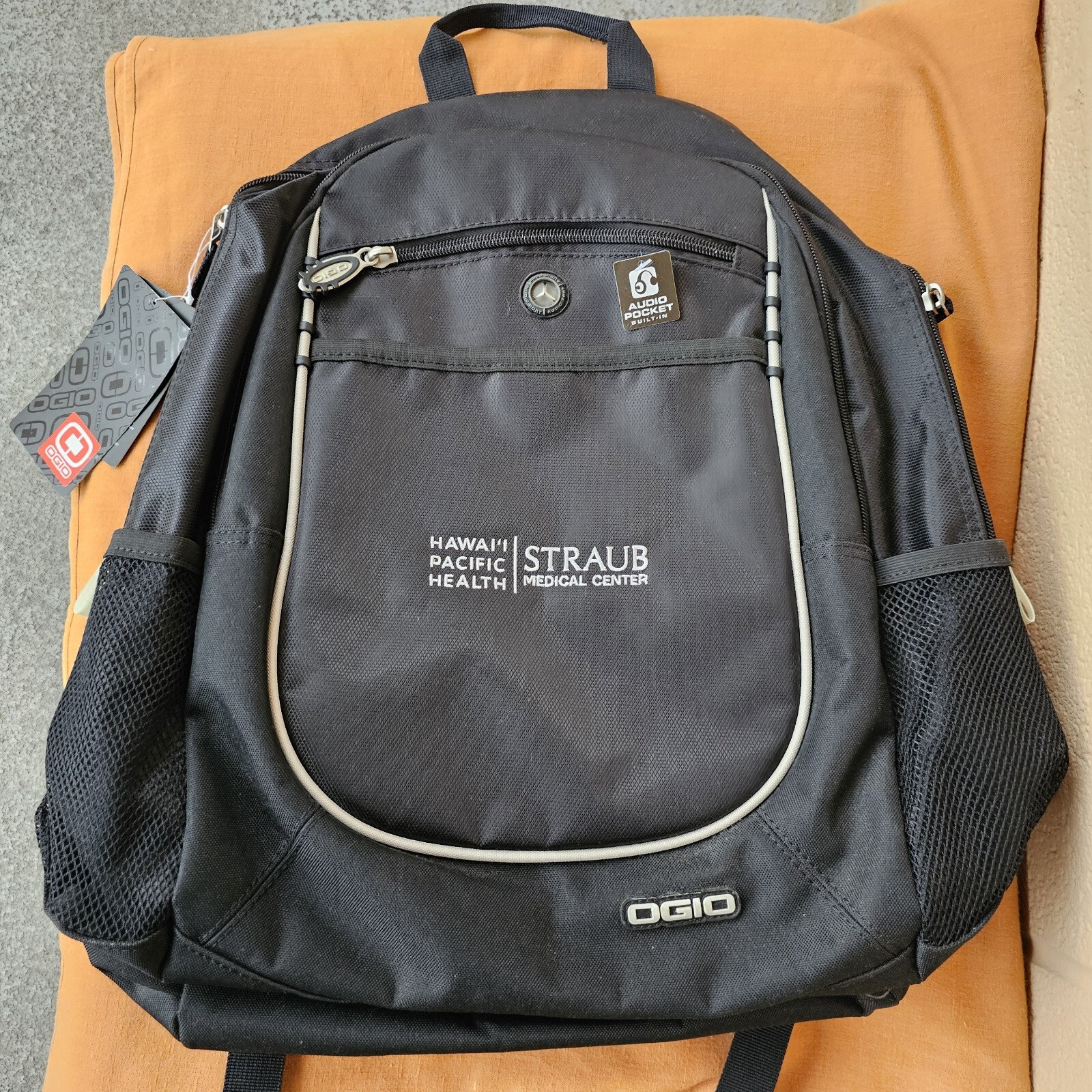 Ogio Force Backpack Carbon Black 4 Main w 2 Net Pockets Padded Audio