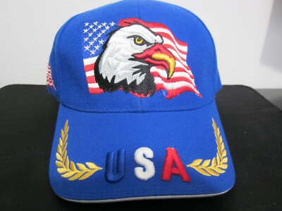 Vintage Captown American Eagle On The USA Flag Embroidered Blue Baseball Hat 