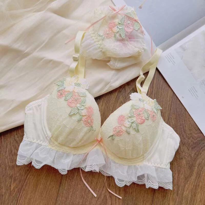 Принцесса девочек бюстгальтер наборы сладкое нижнее белье цветочный кружева трусики трусы милый - Изображение 2 из 4