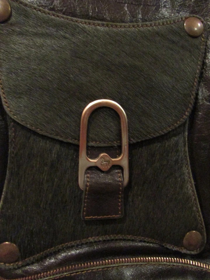 Petusco 棕色皮革手提包 带马毛 西班牙制造 — 第 3/4 张图片