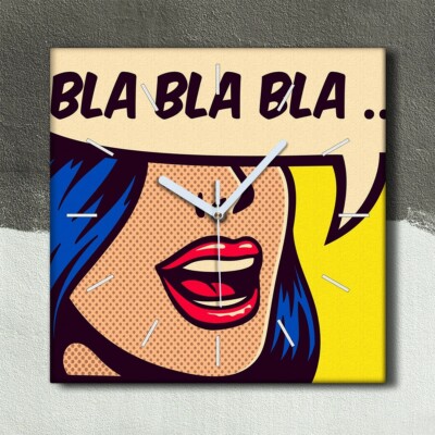 Dekor Leinwand Uhr Wandbilder 30x30 Abstrakte Malerei Bla Bla Bla Comics Kunst