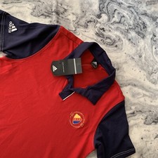New Adidas Mens D.I.F Djurg&aring;rdens IF Swedish Football Red Blue Top Tshirt NWT S